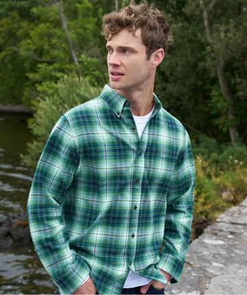Men's outfit featuring Lands’ End tote bag