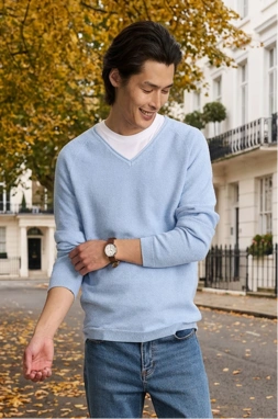 Cotton V-neck Jumper
